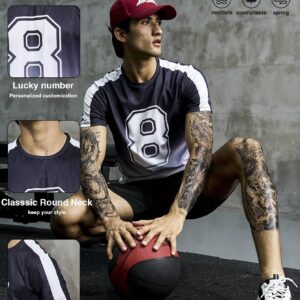Men Letter Graphic Contrast Side Seam Sports Tee And Shorts Set, Athletic Suit, Tracksuit Workout Set Workout Sets