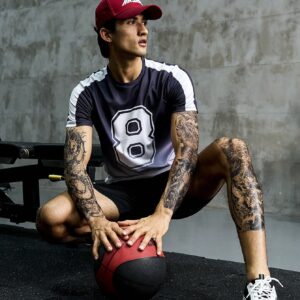 Men Letter Graphic Contrast Side Seam Sports Tee And Shorts Set, Athletic Suit, Tracksuit Workout Set Workout Sets - Image 4