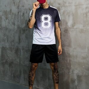 Men Letter Graphic Contrast Side Seam Sports Tee And Shorts Set, Athletic Suit, Tracksuit Workout Set Workout Sets - Image 7