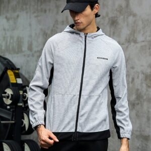 Men Letter Graphic Raglan Sleeve Hooded Sports Jacket Workout Tops - Image 4