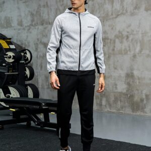 Men Letter Graphic Raglan Sleeve Hooded Sports Jacket Workout Tops - Image 5