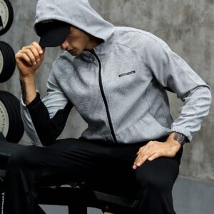 Men Letter Graphic Raglan Sleeve Hooded Sports Jacket Workout Tops - Image 6