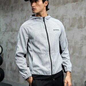 Men Letter Graphic Raglan Sleeve Hooded Sports Jacket Workout Tops - Image 7