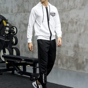 Boyfriend Style Men's Letter Printed Drawstring Hooded Sports Jacket Workout Tops - Image 5