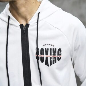 Boyfriend Style Men's Letter Printed Drawstring Hooded Sports Jacket Workout Tops - Image 3