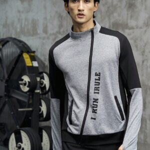 Boyfriend Style Men Letter Graphic Zip Up Contrast Raglan Sleeve Sports Jacket Workout Tops