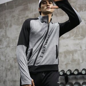 Boyfriend Style Men Letter Graphic Zip Up Contrast Raglan Sleeve Sports Jacket Workout Tops - Image 4