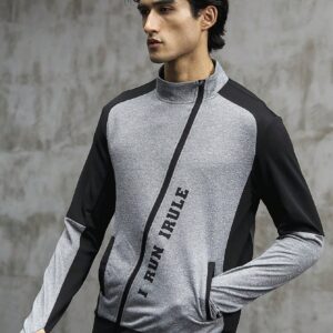 Boyfriend Style Men Letter Graphic Zip Up Contrast Raglan Sleeve Sports Jacket Workout Tops - Image 5