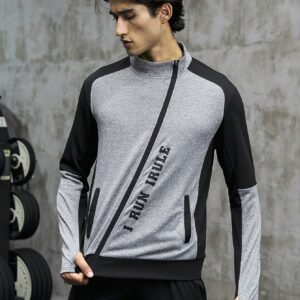 Boyfriend Style Men Letter Graphic Zip Up Contrast Raglan Sleeve Sports Jacket Workout Tops - Image 6