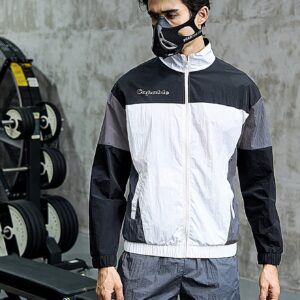Boyfriend Style Men Colorblock Letter Embroidery Zip Up Sports Jacket Workout Tops