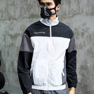Boyfriend Style Men Colorblock Letter Embroidery Zip Up Sports Jacket Workout Tops - Image 5