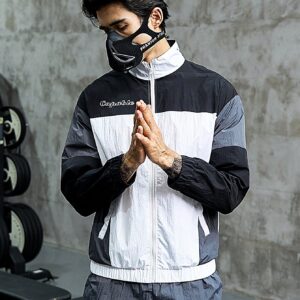 Boyfriend Style Men Colorblock Letter Embroidery Zip Up Sports Jacket Workout Tops - Image 6