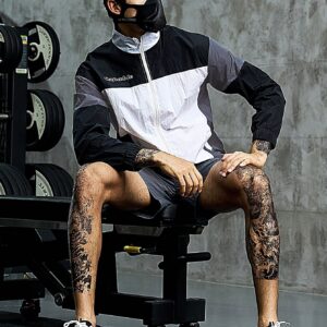Boyfriend Style Men Colorblock Letter Embroidery Zip Up Sports Jacket Workout Tops - Image 7