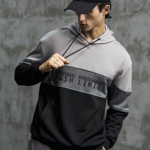 Boyfriend Style Men Color Block Letter Graphic Kangaroo Pocket Drawstring Sports Hoodie Boyfriend Style Men Sweatshirt - Image 4
