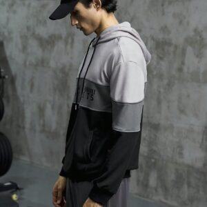 Boyfriend Style Men Color Block Letter Graphic Kangaroo Pocket Drawstring Sports Hoodie Boyfriend Style Men Sweatshirt - Image 5