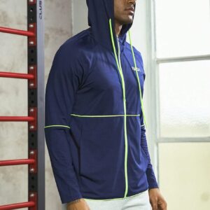 Boyfriend Style Men Letter Graphic Contrast Piping Drawstring Hooded Sports Jacket Workout Tops - Image 6