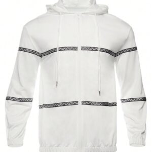Boyfriend Style Men's Geometric Pattern Drawstring Sports Jacket Workout Tops