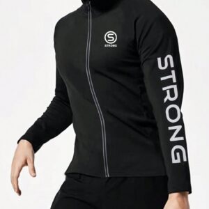Men's Letter Print Zipper Sports Jacket Workout Tops