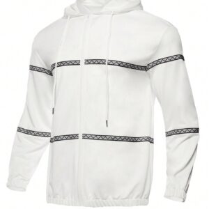 Boyfriend Style Men's Geometric Pattern Drawstring Sports Jacket Workout Tops - Image 7