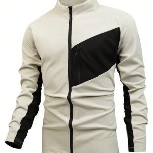 Boyfriend Style Men Colorblock Zip Up Sports Jacket Workout Tops
