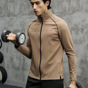 Boyfriend Style Men Letter Graphic Contrast Piping Raglan Sleeve Zip Up Sports Jacket Workout Tops - Image 4