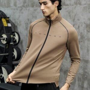 Boyfriend Style Men Letter Graphic Contrast Piping Raglan Sleeve Zip Up Sports Jacket Workout Tops - Image 5