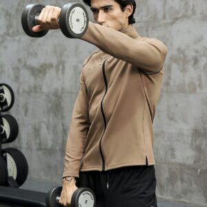 Boyfriend Style Men Letter Graphic Contrast Piping Raglan Sleeve Zip Up Sports Jacket Workout Tops - Image 7