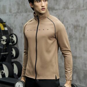Boyfriend Style Men Letter Graphic Contrast Piping Raglan Sleeve Zip Up Sports Jacket Workout Tops - Image 8