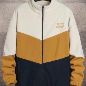 Boyfriend Style Men Colorblock Letter Embroidery Zip Up Sports Jacket Workout Tops