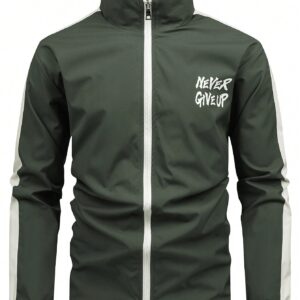 Men's Letter Print Zip-Up Sports Jacket Workout Tops