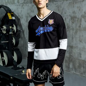 Men Letter Graphic Colorblock Drop Shoulder 2 In 1 Sports Tee Long Sleeve Shirt
