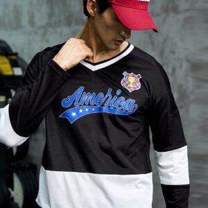 Men Letter Graphic Colorblock Drop Shoulder 2 In 1 Sports Tee Long Sleeve Shirt - Image 3
