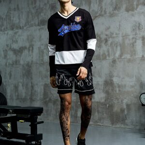 Men Letter Graphic Colorblock Drop Shoulder 2 In 1 Sports Tee Long Sleeve Shirt - Image 5