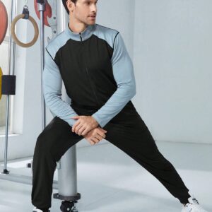 Boyfriend Style Men Colorblock Zip Up Sports Jacket Workout Tops - Image 6