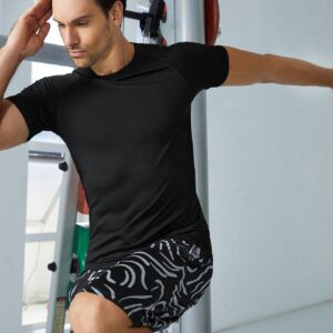 Men Solid Raglan Sleeve Sports Tee Workout Tops - Image 5