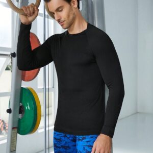 Men Solid Raglan Sleeve Sports Tee Long Sleeve Shirt - Image 3