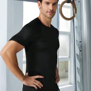 Men Solid Raglan Sleeve Sports Tee Workout Tops - Image 4