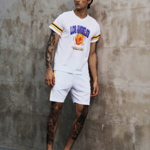 Men Basketball & Letter Graphic Sports Set, Athletic Suit, Tracksuit Workout Set