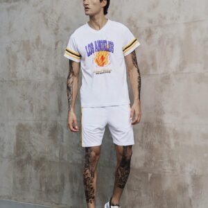 Men Basketball & Letter Graphic Sports Set, Athletic Suit, Tracksuit Workout Set - Image 4