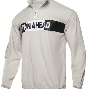 Boyfriend Style Men's Half Zip Sport Sweatshirt With Letter Print On The Chest And Drawstring Hem Design Boyfriend Style Men Sweatshirt