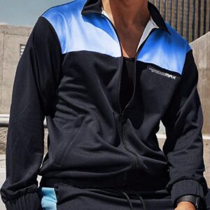 Men's Letter Printed Color Block Sports Jacket Workout Tops