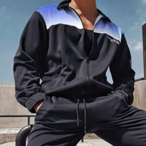 Men's Letter Printed Color Block Sports Jacket Workout Tops - Image 3
