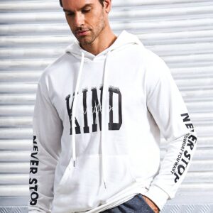 Men Letter Graphic Kangaroo Pocket Drawstring Sports Hoodie Men Sweatshirt - Image 3