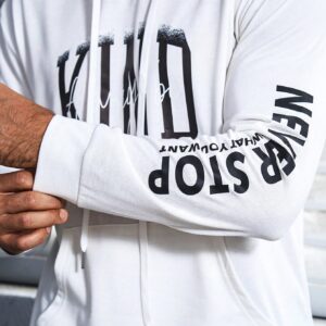 Men Letter Graphic Kangaroo Pocket Drawstring Sports Hoodie Men Sweatshirt - Image 4