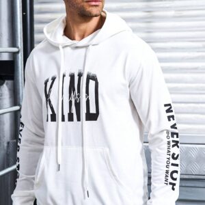 Men Letter Graphic Kangaroo Pocket Drawstring Sports Hoodie Men Sweatshirt - Image 6