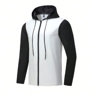 Boyfriend Style Men's Color Block Hooded Drawstring Sports Jacket Workout Tops - Image 3