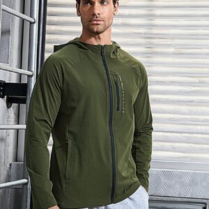 Men Letter Graphic Zip Up Hooded Sports Jacket Workout Tops - Image 6