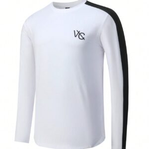 Men Letter Graphic Contrast Side Seam Sports Tee Long Sleeve Shirt - Image 3