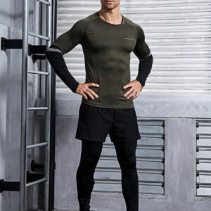 Men Letter Graphic Sports Tee With 2 In 1 Sports Tights, Athletic Suit, Tracksuit Workout Set