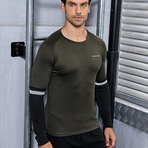 Men Letter Graphic Sports Tee With 2 In 1 Sports Tights, Athletic Suit, Tracksuit Workout Set - Image 3